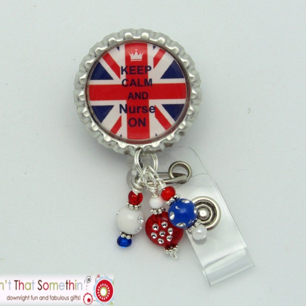 Union Jack Keep Calm and Nurse On Retractable Badge Reel - British Badge Clip - Union Jack Nurse Gift - Creative Badge Reels - Designer IDs