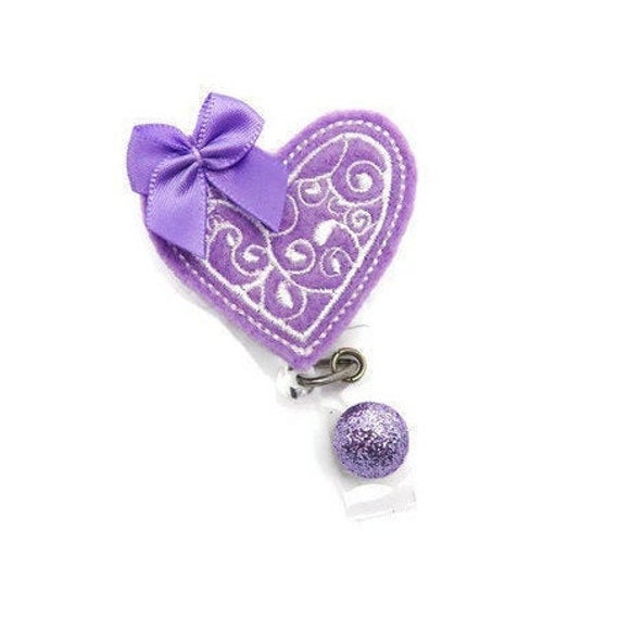 Purple Heart Badge Reel Purple Filigree Heart ID Badge Reel Cute Heart Badge  Reel Gifts Cardiology Cardiologist Nurse Badge Reel ID 