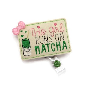Matcha Badge Reel - Runs on Matcha Name Badge Reel - Cute Glitter Nurse Matcha ID Badge Reel - Matcha Badge Reel Gift - Lightweight ID Badge