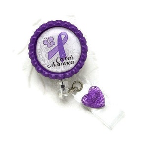 Crohn&#39;s Awareness Badge Reel - Awareness Badge Reels - Designer ID Wear - Crohn&#39;s Disease - Awareness Gifts - Cause ID Wear - Gifts Under 10