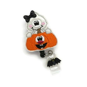 Halloween Badge Reel - Glitter Ghost and Pumpkin Badge Holder - Holiday Badge Reel - Nurse Badge Reel - Cute Badge Reel - Holiday Happy Gift