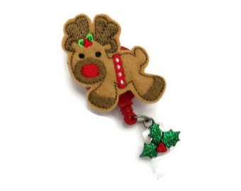 Reindeer Christmas Badge Reel - Cute Winter Holiday ID Badge Reel - Nurse Badge Reel - Reindeer Badge Reel Lanyard - Lightweight Badge Reels