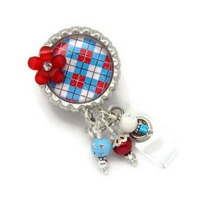 Argyle Badge Reel- Retractable Badge Reel- Designer Badge Reel- Beaded Badge Reel- Designer Badge Reel- Pretty Badge Reel- Cute Badge Reel