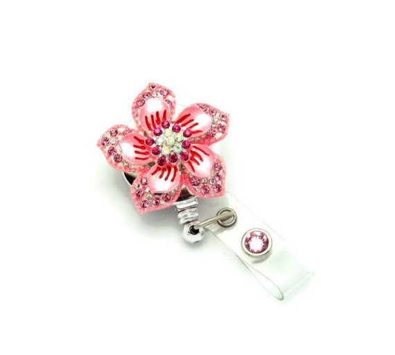 Kawaii Flower Badge Reel- Pink Kawaii Flower Badge Reel- Designer Badge  Reels- Badge Reel Bling- Professional ID Wear- Unique Badge Reels