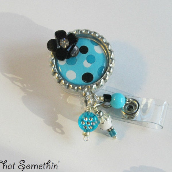 Blue Polka Dot Bliss Retractable Badge Reel - Cute Badge Holder - Geometric ID Clip - Run Badge Pulls - Unique Badge Reel - Badge Reel Gifts