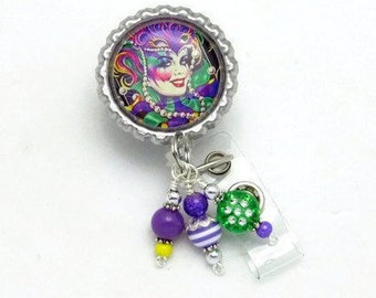 Mardi Gras Retractable Badge Reel - Holiday Gifts for Her With Beads - Beaded Badge Reels - Unique ID Holder - Cute ID Badge Reels for Her