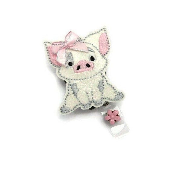 Pink Pig - Carrete Retráctil Para Tarjeta De Nombre, Llaves, Clip
