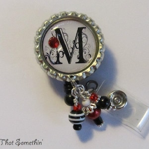 Personalized Curly Swirly in Red with Bead Bundle - Retractable Badge Reel - Personalized Badge Clip - Monogram ID Holder - Designer ID Pull