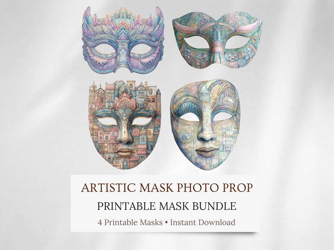 Camera Props Masks Artistic Mask Photo Prop Printable, Creative Portrait Mask, Unique ...
