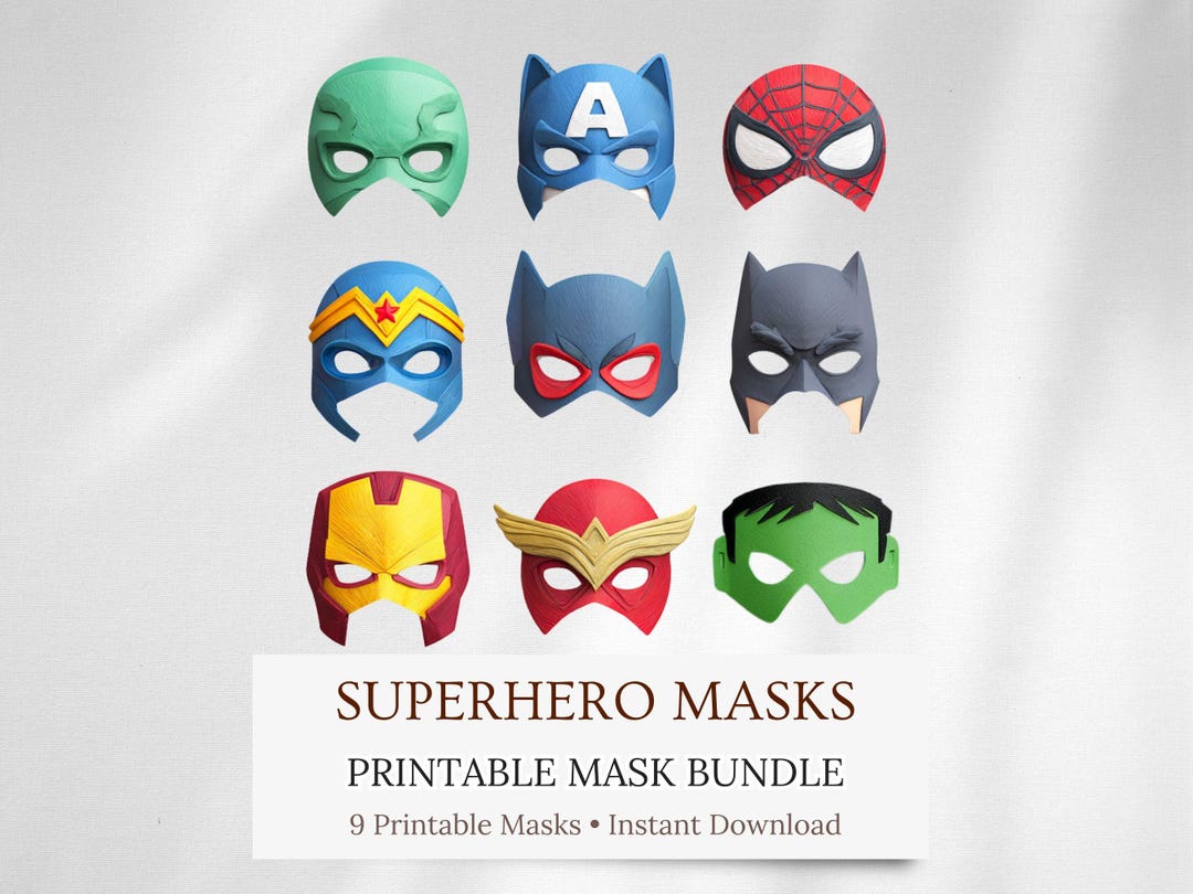 Superhero Printable Masks Bundle, Kids Party Activity, Photo Booth ...