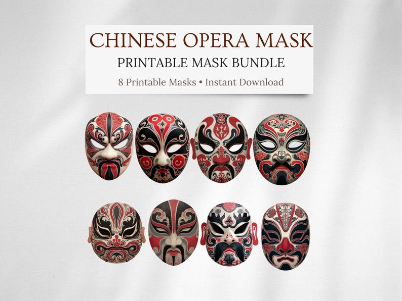 Peking Opera Masks Printable Bundle, Traditional Chinese Face Masks ...