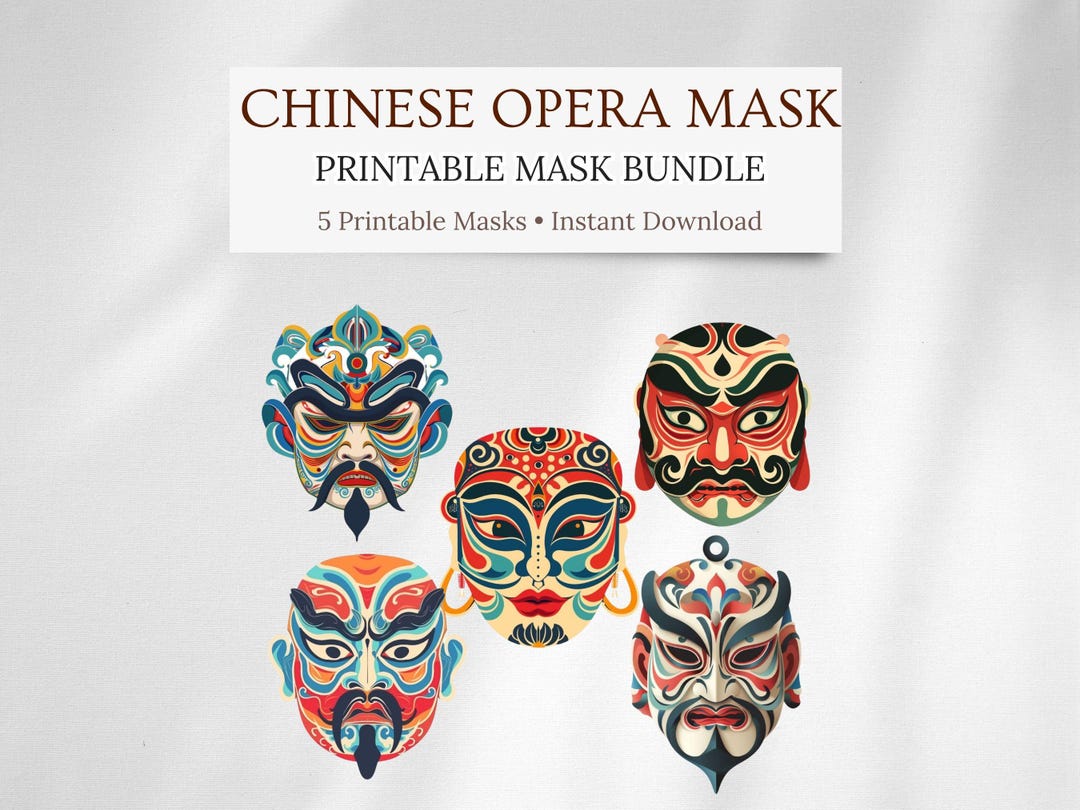 Chinese Opera Mask Printable, Peking Opera Mask Set, Traditional ...