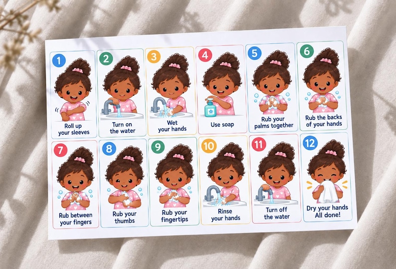 Kids Hand Washing Routine Chart | Visual Steps for Toddlers (instant ...