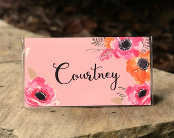 Swirls /& Floral Genuine Leather Checkbook Cover Personalized