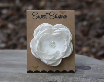 34 Colors Medium Satin Flower Pin, Ivory Cream Satin Flower Pin