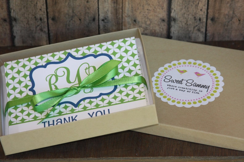 38 Colors-Monogrammed Notecards with Envelopes Custom Notecards Notecards Set of 14 Notecards Turquoise and Lime Green Notecards