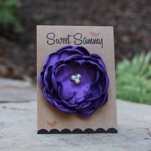 Purple Satin Flower Pin, Medium, 34 Colors Satin Flower Pin, Purple Satin Flower Pin, Flower Brooch