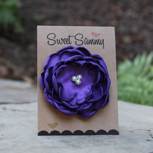 34 Colors Medium Satin Flower Pin, Purple Satin Flower Pin, Flower Brooch