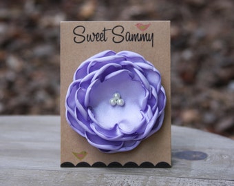 34 Colors Medium Satin Flower Pin, Lavender Satin Flower Pin