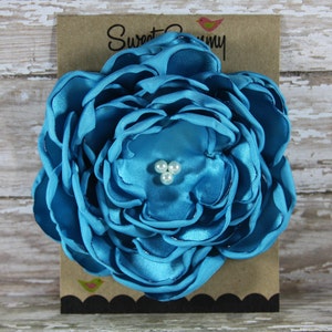 Turquoise Satin Flower Pin, Large, 34 Colors, Satin Flower Brooch