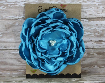 34 Colors Large Satin Flower Pin, Turquoise Satin Flower Pin