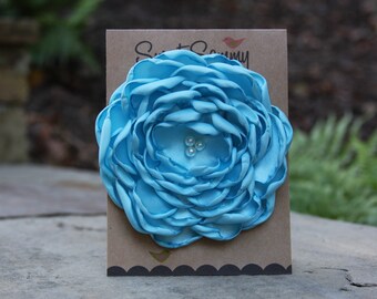 34 Colors Large Satin Flower Pin, Ocean Blue Satin Flower Pin, Flower Brooch