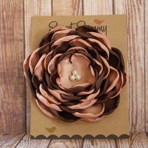 Brown/Cafe Creme Satin Flower Pin, Large, 34 Colors, Satin Flower Brooch