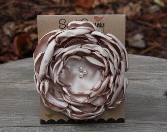 34 Colors Large Satin Flower Pin, Tan Satin Flower Pin