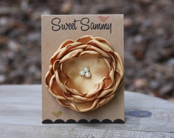 34 Colors Medium Satin Flower Pin, Antique Gold Satin Flower Pin