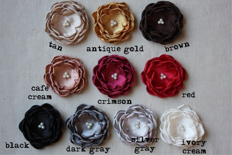 34 Colors Large Satin Flower Pin, White Satin Flower Pin image 5