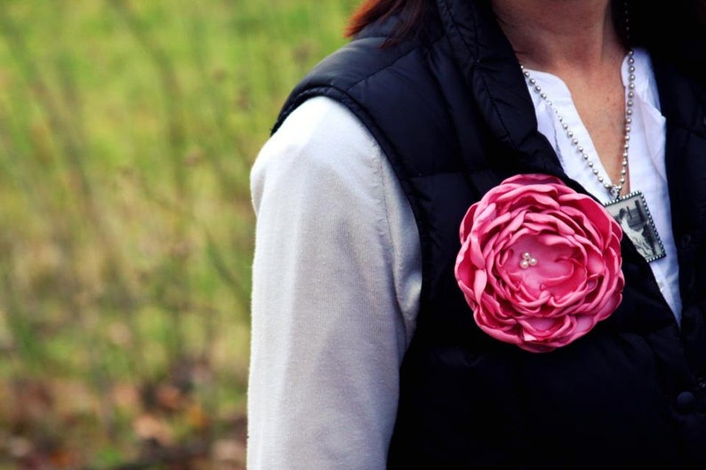 Large Satin Flower Pin, Green and Pink Satin Flower, Satin Flower Pin, AKA, 34 Colors, Flower Brooch image 2