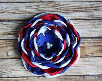 34 Colors Large Satin Flower Pin, USA, Red White and Royal Blue Satin Flower Pin, Flower Brooch