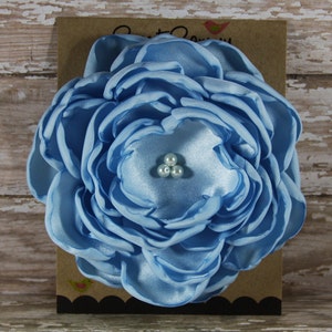 Light Blue Satin Flower Pin, Large, 34 Colors Satin Flower Pin, Light Blue Satin Flower Brooch