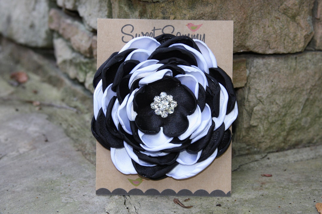 34 Colors Large Satin Flower Pin, Black and White Satin Flower Pin With ...