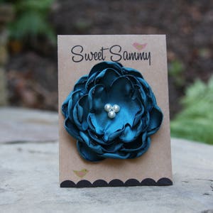Teal Satin Flower Pin, Medium, 34 Colors Satin Flower Pin, Teal Satin Flower Brooch