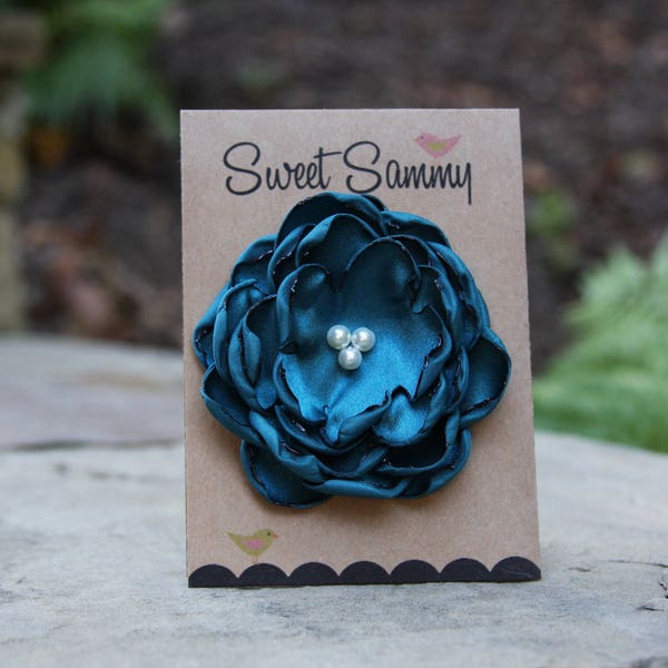 34 Colors Medium Satin Flower Pin, Teal Satin Flower Pin, Flower Brooch