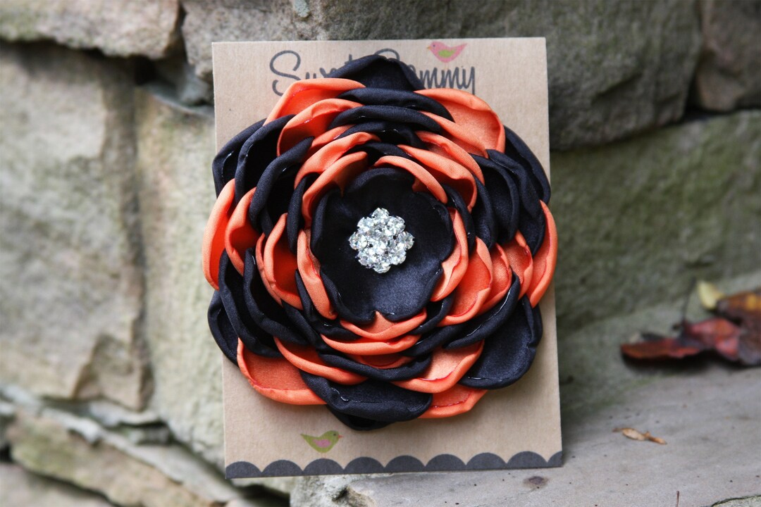 34 Colors Large Satin Flower Pin, Orange and Black Satin Flower Pin ...