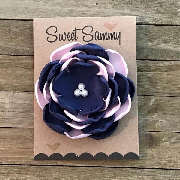 34 Colors Medium Satin Flower Pin, Navy and Light Pink Satin Flower Pin, Flower Brooch