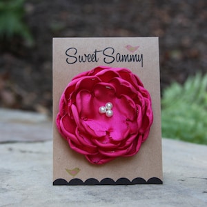 Fuchsia Satin Flower Pin, Medium, 34 Colors Satin Flower Pin, Fuchsia Satin Flower Pin, Flower Brooch