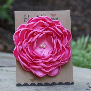 Pink Satin Flower Pin, Large, 34 Colors Satin Flower Pin, Pink Satin Flower Brooch, AKA