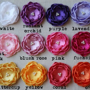 34 Colors Large Satin Flower Pin, White Satin Flower Pin image 3