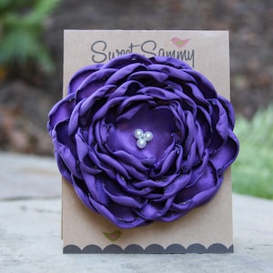Purple Satin Flower Pin, Large, 34 Colors Satin Flower Pin, Purple Satin Flower Brooch