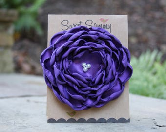 34 Colors Large Satin Flower Pin, Purple Satin Flower Pin