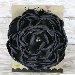 34 Colors Large Satin Flower Pin, Black Satin Flower Pin image 1