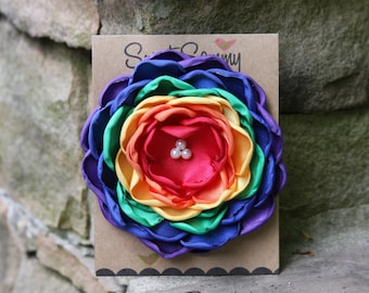 34 Colors Large Satin Flower Pin, Rainbow Satin Flower Pin, Flower Brooch