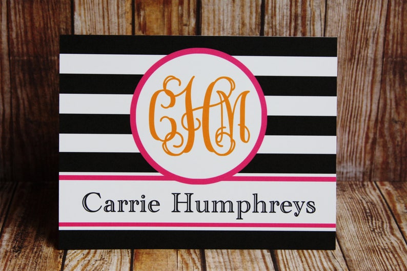 Set of 14 Notecards Navy and Fuchsia Notecards Custom Notecards Notecards 38 Colors-Monogrammed Notecards with Envelopes