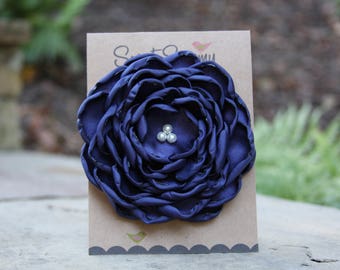 34 Colors Large Satin Flower Pin, Navy Satin Flower Pin