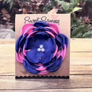 Pink/Blue Satin Flower Pin, Medium, 34 Colors Medium Satin Flower, J&J, Flower Brooch