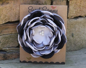 34 Colors Large Satin Flower Pin, Black/Gray/White Satin Flower Pin