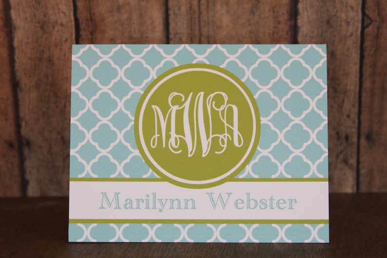 38 Colors-Monogrammed Notecards with Envelopes Custom Notecards Notecards Set of 14 Notecards Turquoise and Lime Green Notecards